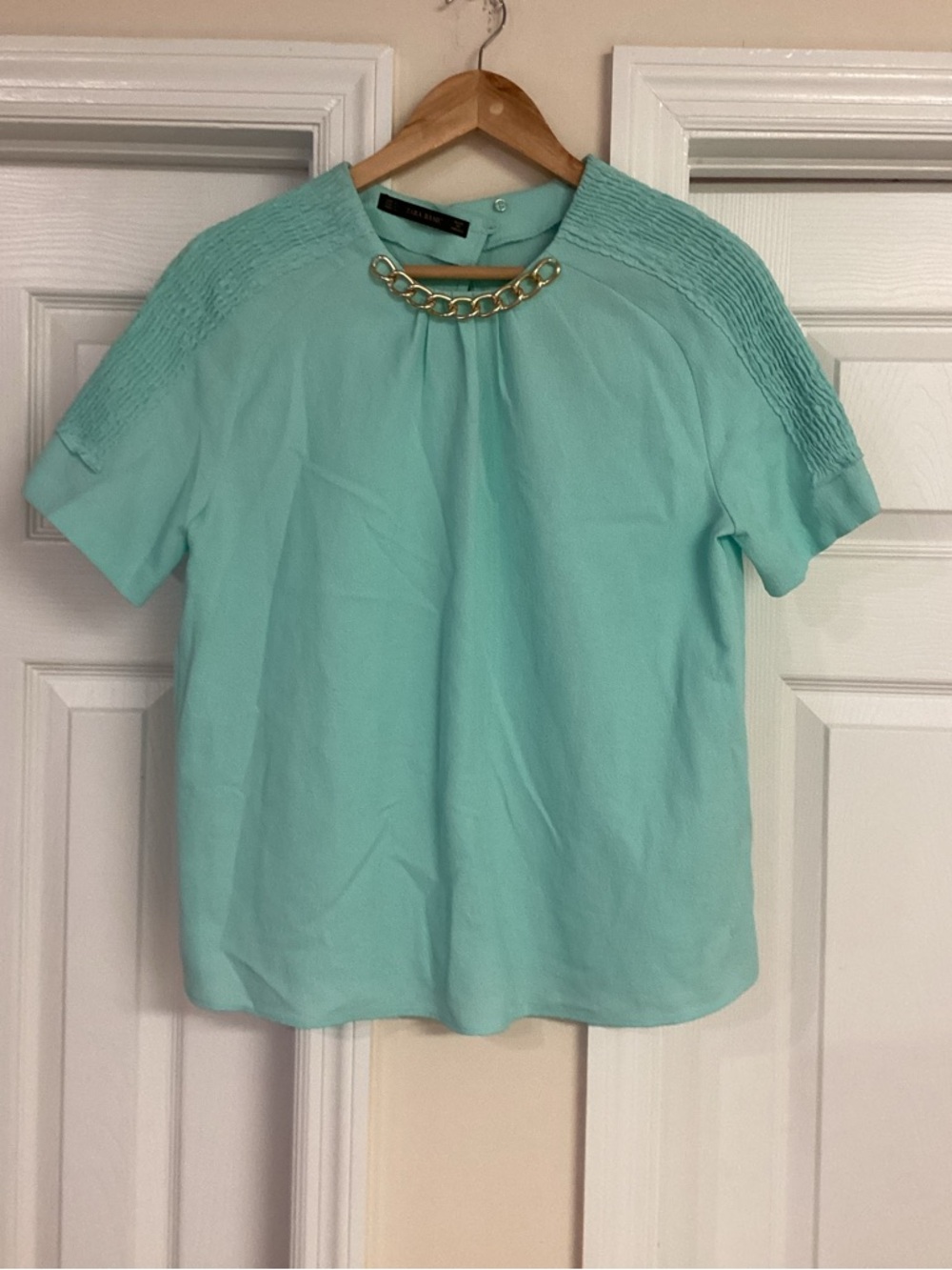 Zara Mint Green Chain Neck Top